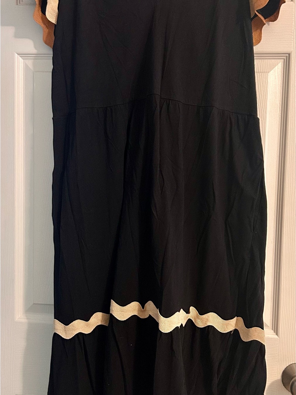 Cato Black Midi Dress with Cream Wave Accent